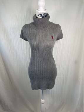 U.S. Polo Assn. Women's Gray Ribbed Turtleneck Sweater Dress